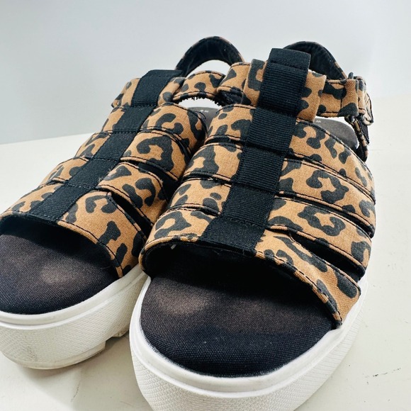 TOMS Leopard Print Platform Sandals Lug Sole Strappy Slides Women's Size 6 - Picture 2 of 9